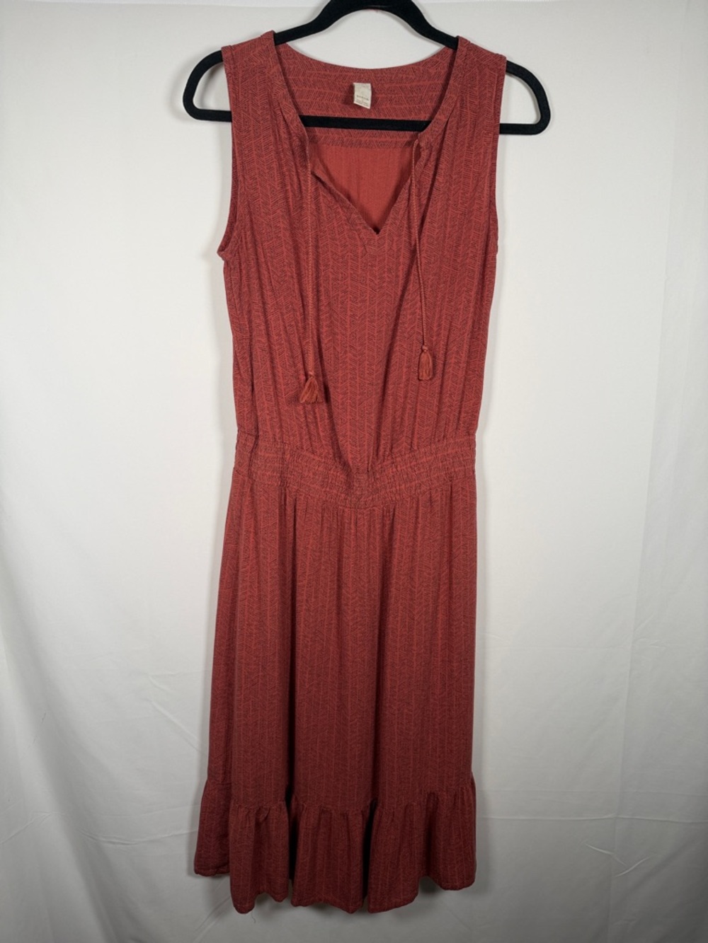 Prana Rust Red Sleeveless Midi Dress with Tassel Tie